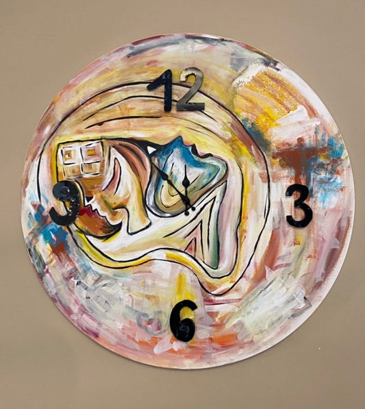 Horloge personnalisée: acrylique sur toile, chiffres faits à la main