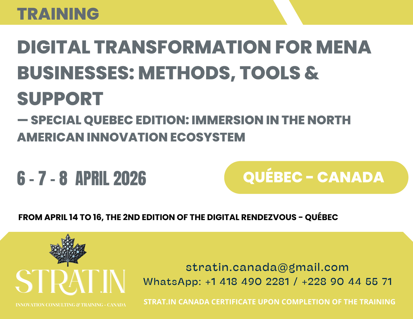 Digital Transformation for MENA (Middle East and North Africa) Businesses: Methods, Tools & Support — Special Quebec Edition: Immersion in the North American Innovation Ecosystem